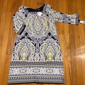 Paisley Print Dress with Yellow and Blue Accents
